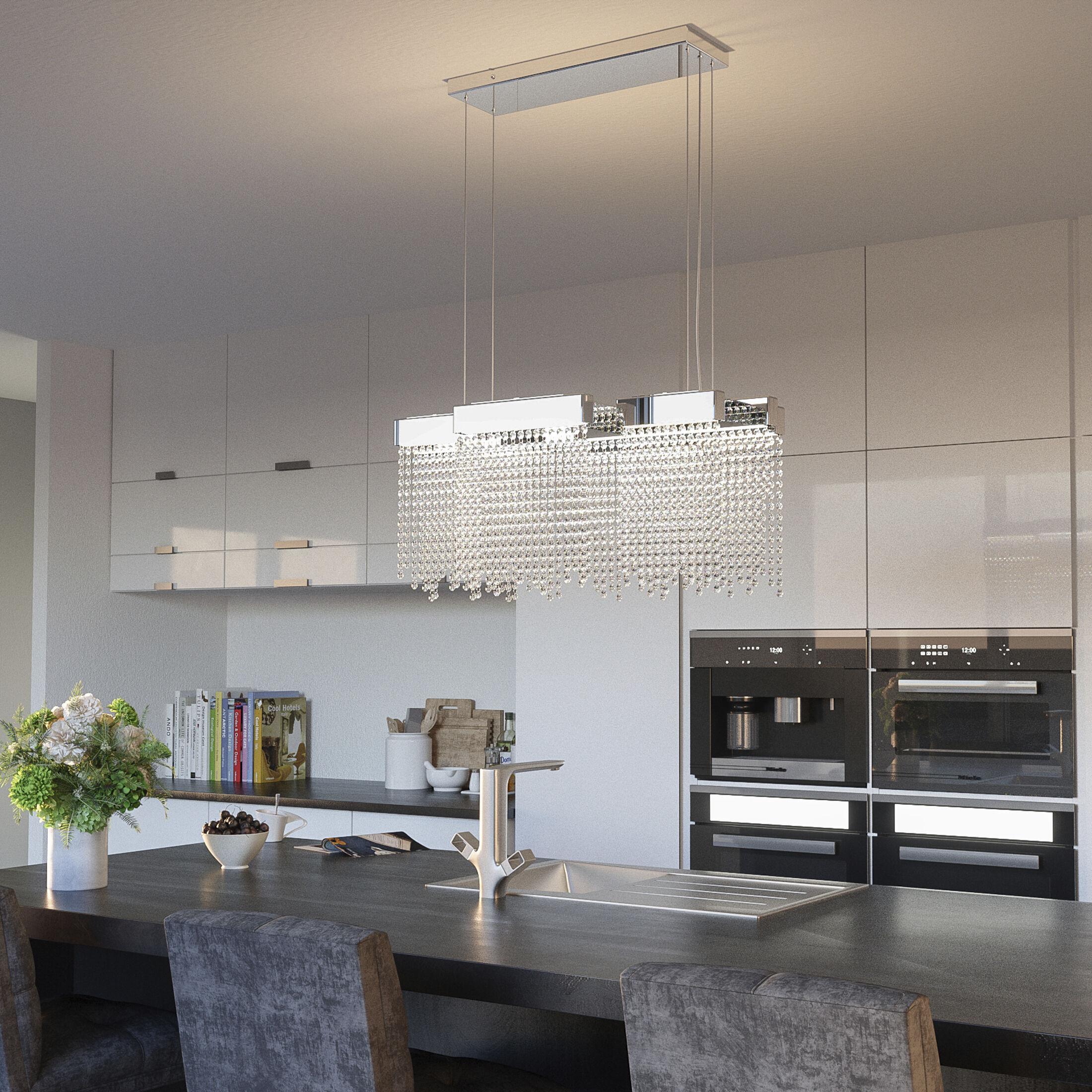 Crystal Falls LED 34 inch Polished Nickel Island Chandelier Ceiling Light