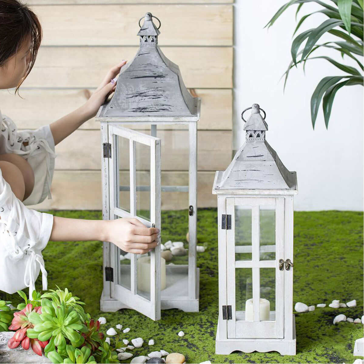 Window 12.6 inch Gray Lantern, Set of 3