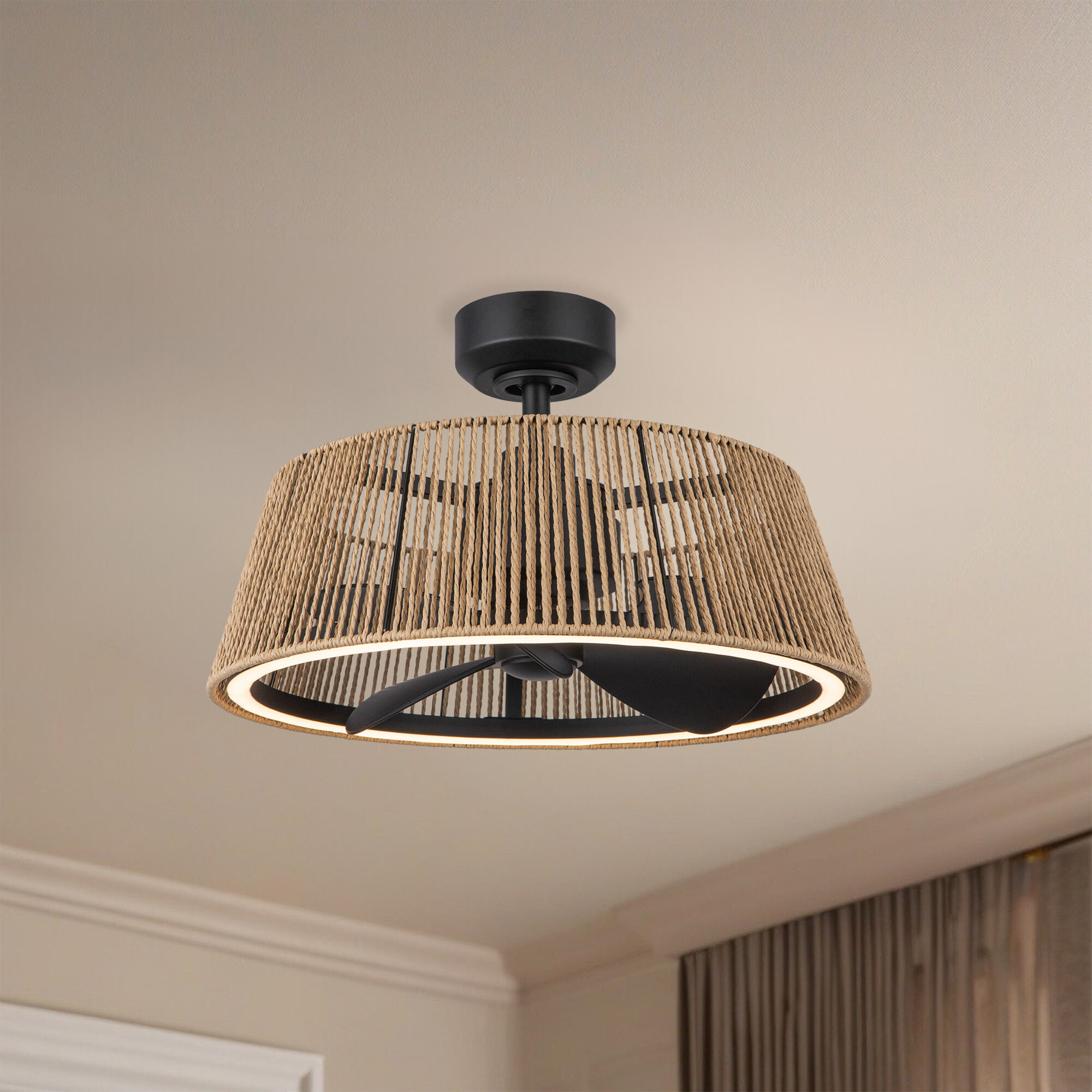 Isla 24 inch Matte Black/Braided Rope Ceiling Fan in Matte Black and Braided Rope