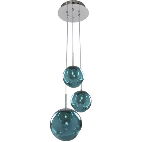 Meteor 3 Light 10 inch Chrome Pendant Ceiling Light in Aqua