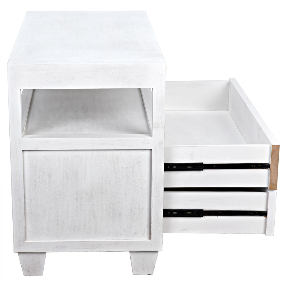 Noir 40 X 30 inch White Wash Side Table, 2 Drawer