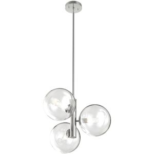 Courcelette 3 Light Chrome Pendant Ceiling Light in Clear Glass