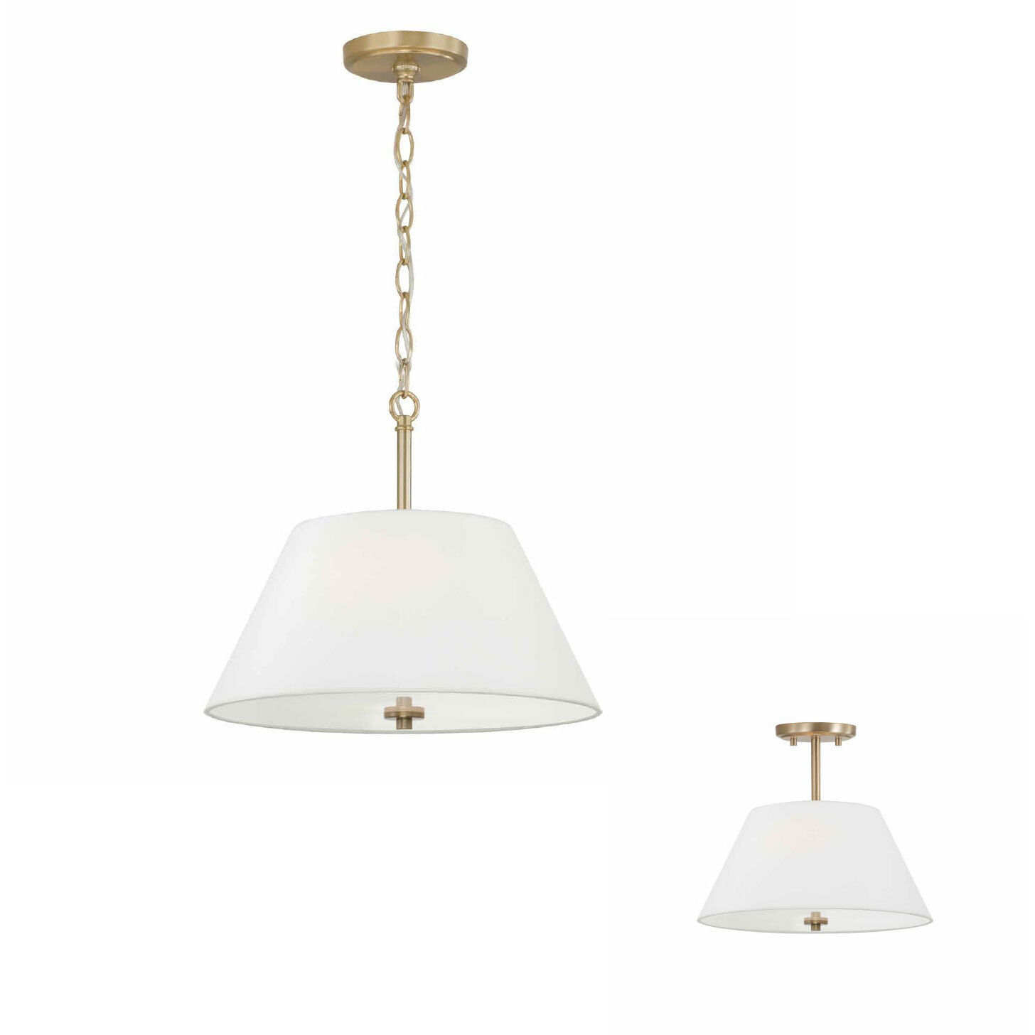 Parson 3 Light 15 inch Matte Brass Semi-Flush Ceiling Light, Convertible Dual Mount