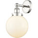 Beacon 1 Light 6.5 inch Polished Nickel Sconce Wall Light in Matte White Glass, Large