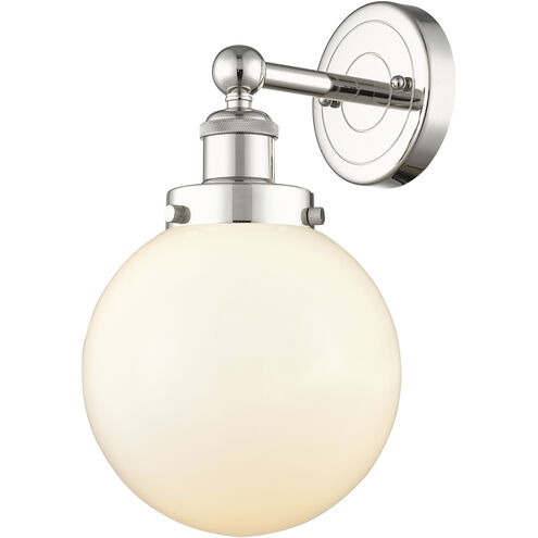 Beacon 1 Light 6.5 inch Polished Nickel Sconce Wall Light in Matte White Glass, Large