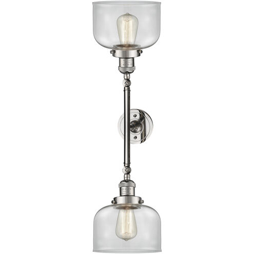 Franklin Restoration Large Bell 2 Light 19 inch Polished Nickel Bath Vanity Light Wall Light in Clear Glass, Franklin Restoration