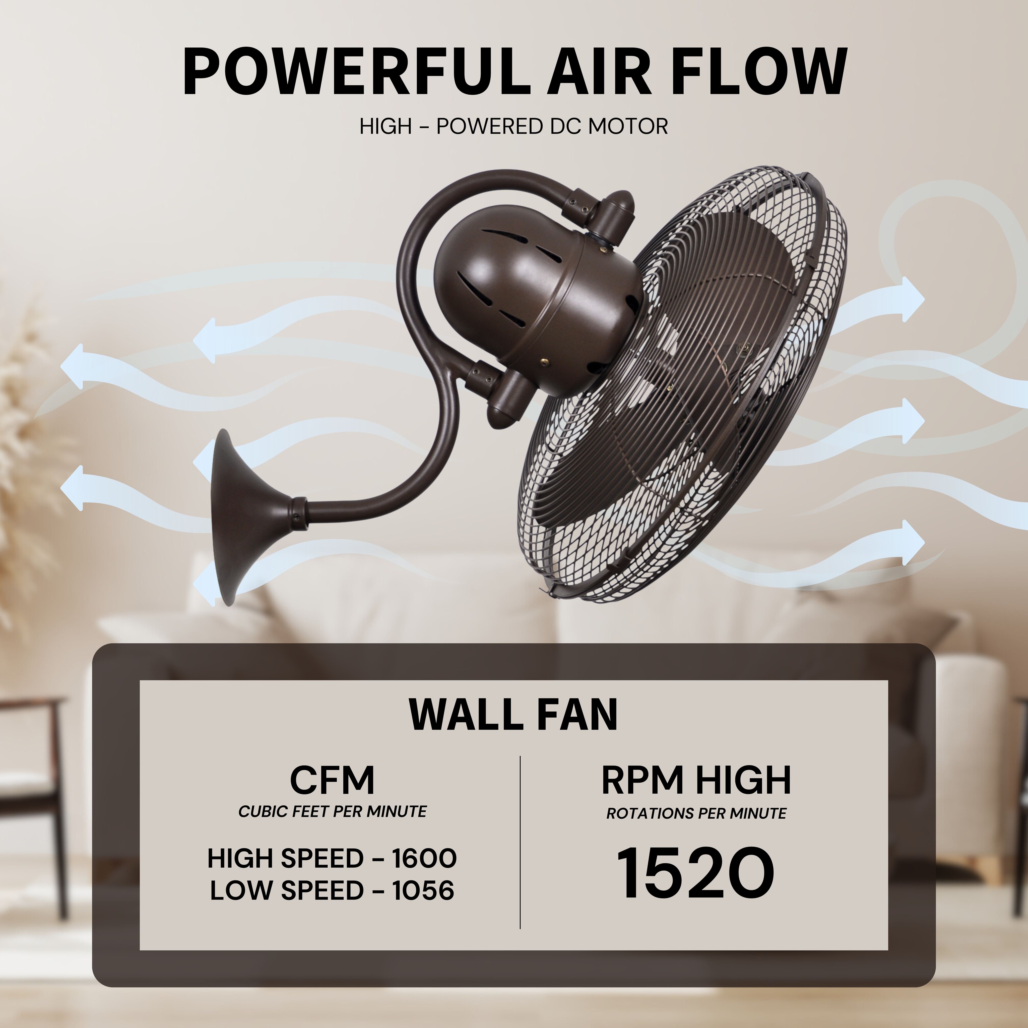 Atlas Laura 19.5 inch Textured Bronze Oscillating Wall Fan, Atlas
