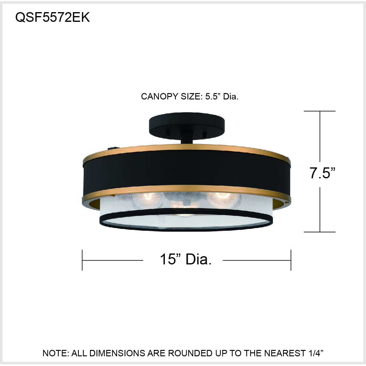 Lockwood 3 Light 15 inch Earth Black Semi-Flush Mount Ceiling Light