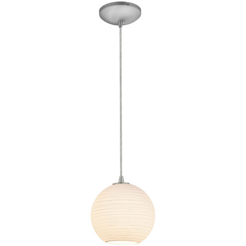 Japanese Lantern 1 Light 8 inch Brushed Steel Pendant Ceiling Light in Incandescent, Cord