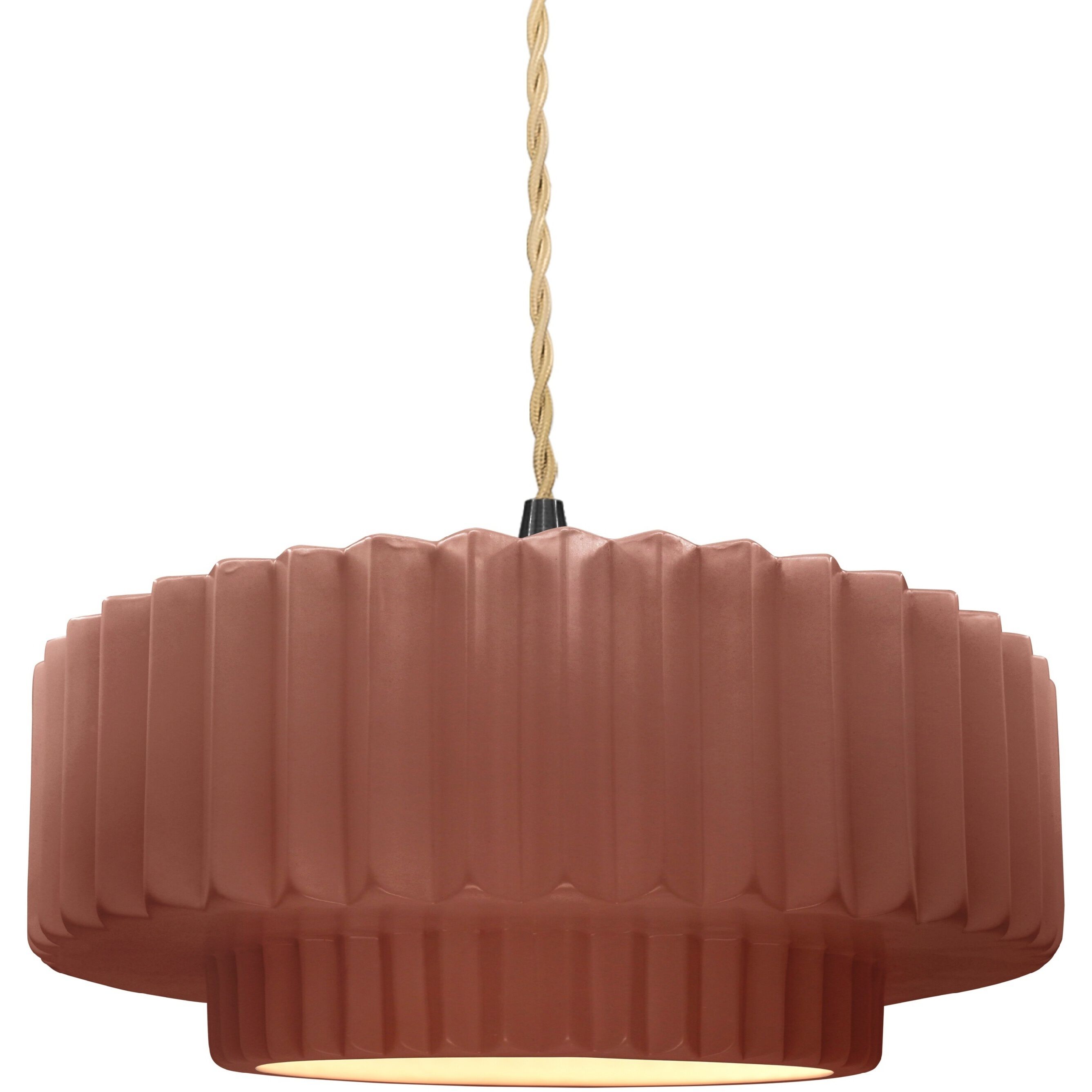 Radiance Collection - Pleated Tier Pendant Ceiling Light in Matte Black, Replaceable Bulb, Beige Twist Cord, Canyon Clay, 14.5W x 5.25H, Form+Finish+Function