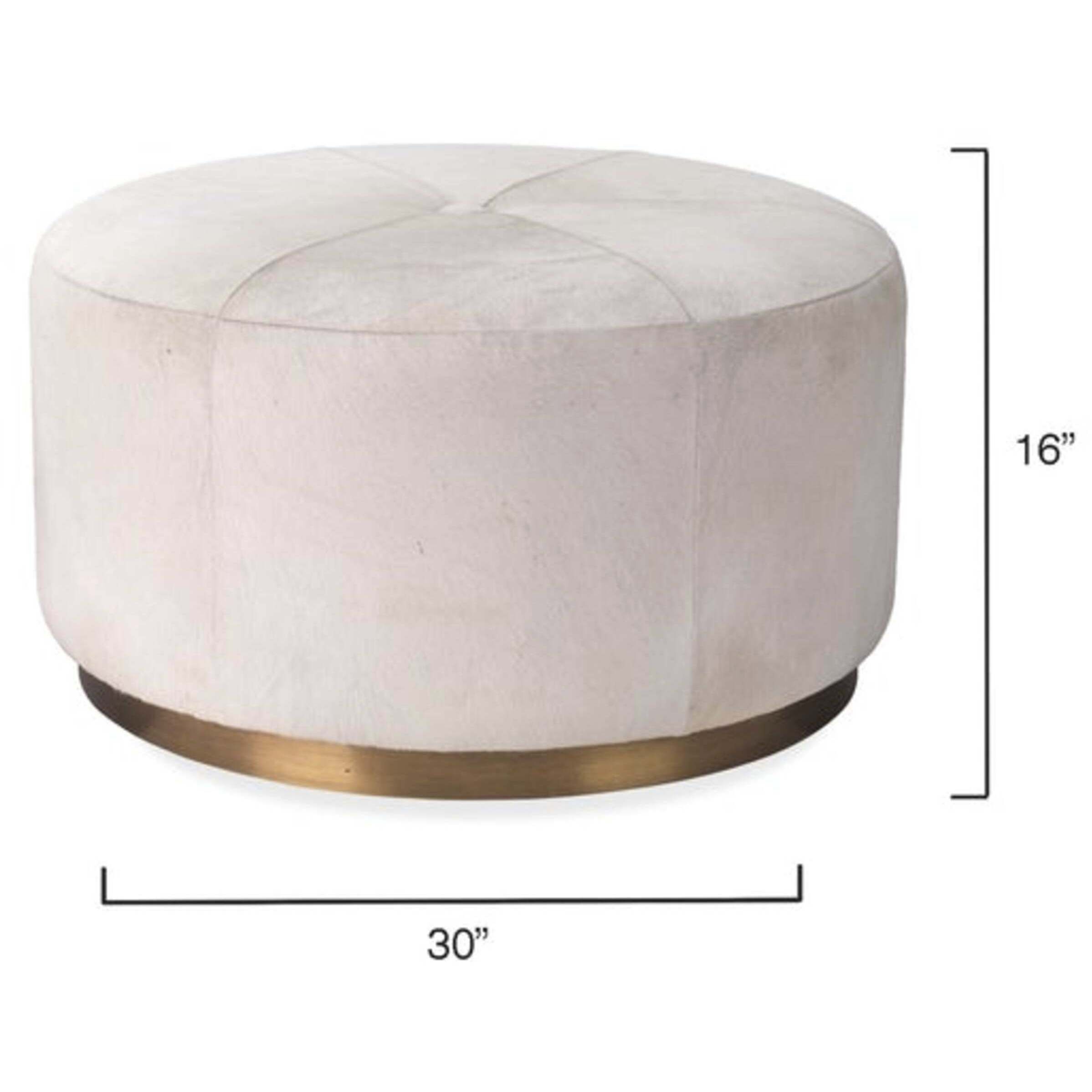 Thackeray 16 inch White Hide & Antique Brass Metal Round Pouf