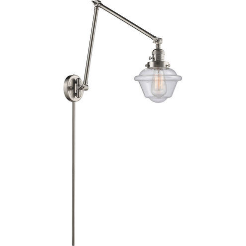 Small Oxford 30 inch 3.5 watt Satin Nickel Swing Arm Wall Light in Brushed Satin Nickel, Seedy Glass, Franklin Restoration