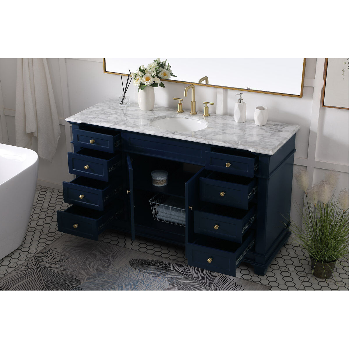 Wesley 60 X 21.5 X 35 inch Blue Vanity Sink Set