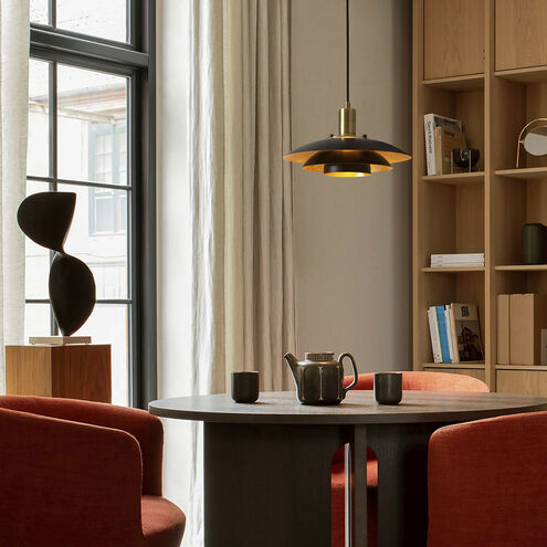 Rancho Mirage LED 12 inch Matte Black and Weathered Brass Pendant Ceiling Light, Small