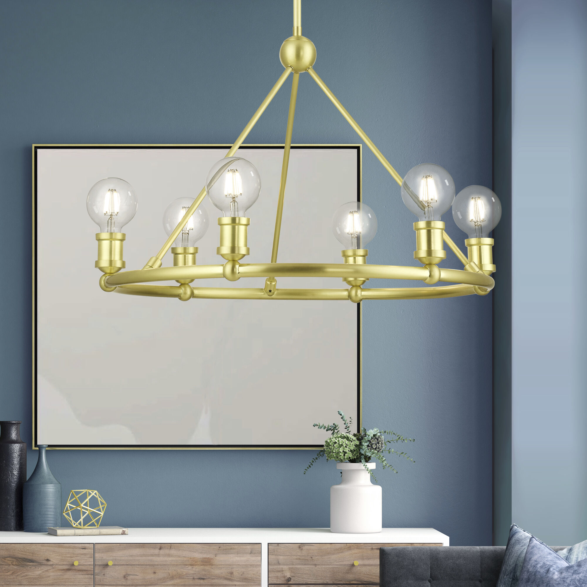 Lansdale 6 Light 25 inch Satin Brass Chandelier Ceiling Light