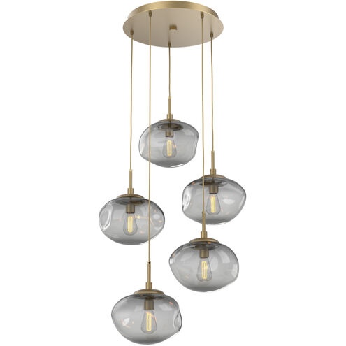 Nova Incandescent 5 Light Gilded Brass Chandelier Ceiling Light, Round Multi-Port