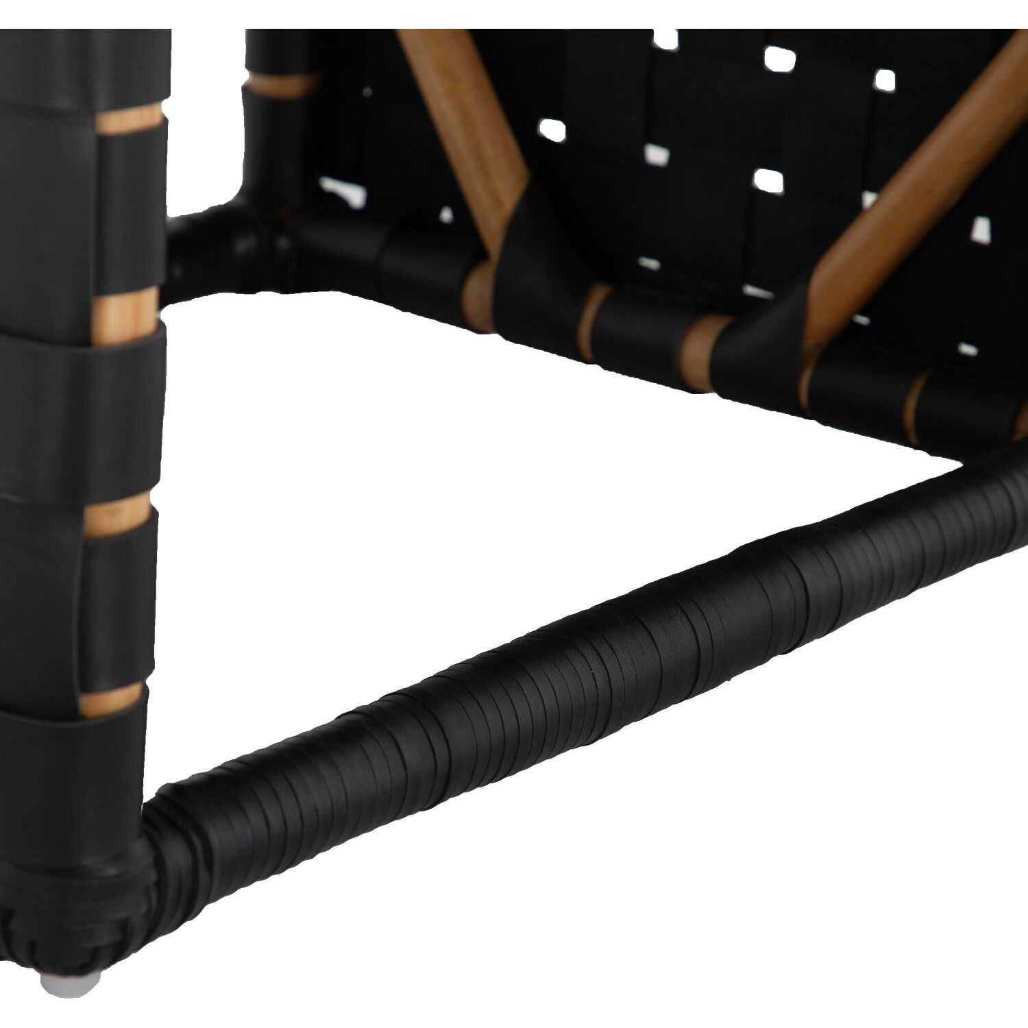 Dover 19.75 inch Natural Rattan / Black Leather Ottomans Stool