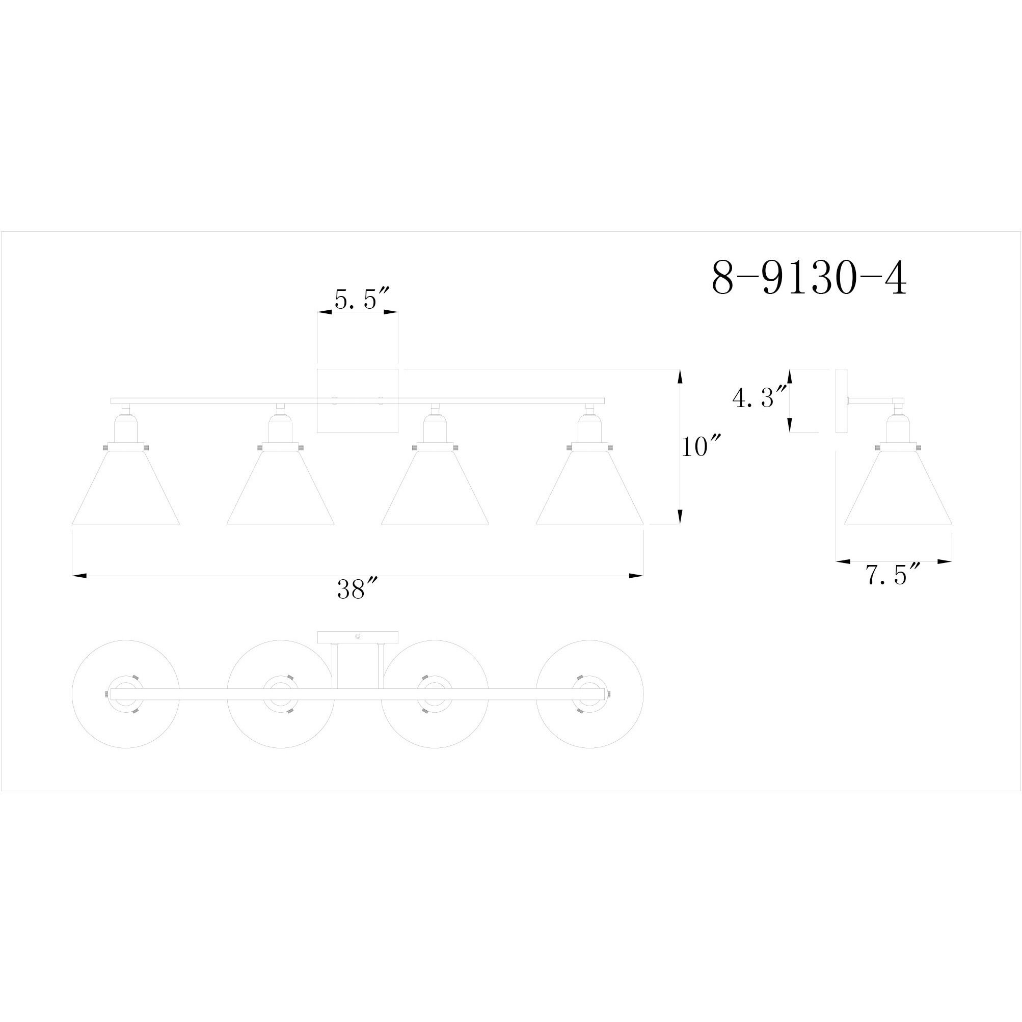 Drake 4 Light 38 inch Black Bathroom Vanity Light Wall Light, Essentials