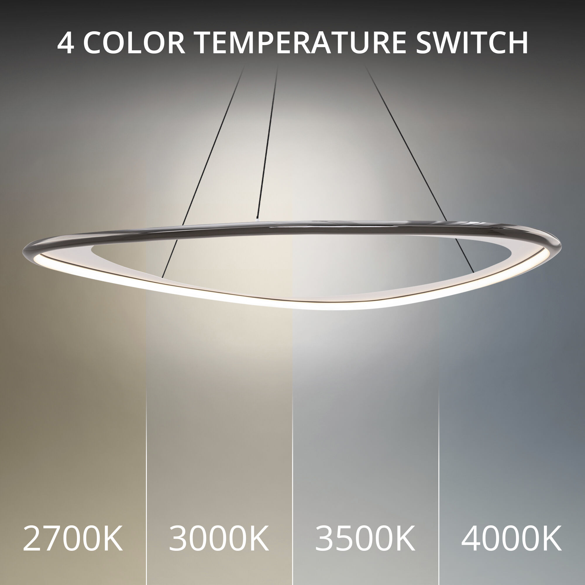 Oyster LED 42 inch Black Chrome Pendant Ceiling Light in 3000K, Black/Chrome, dweLED