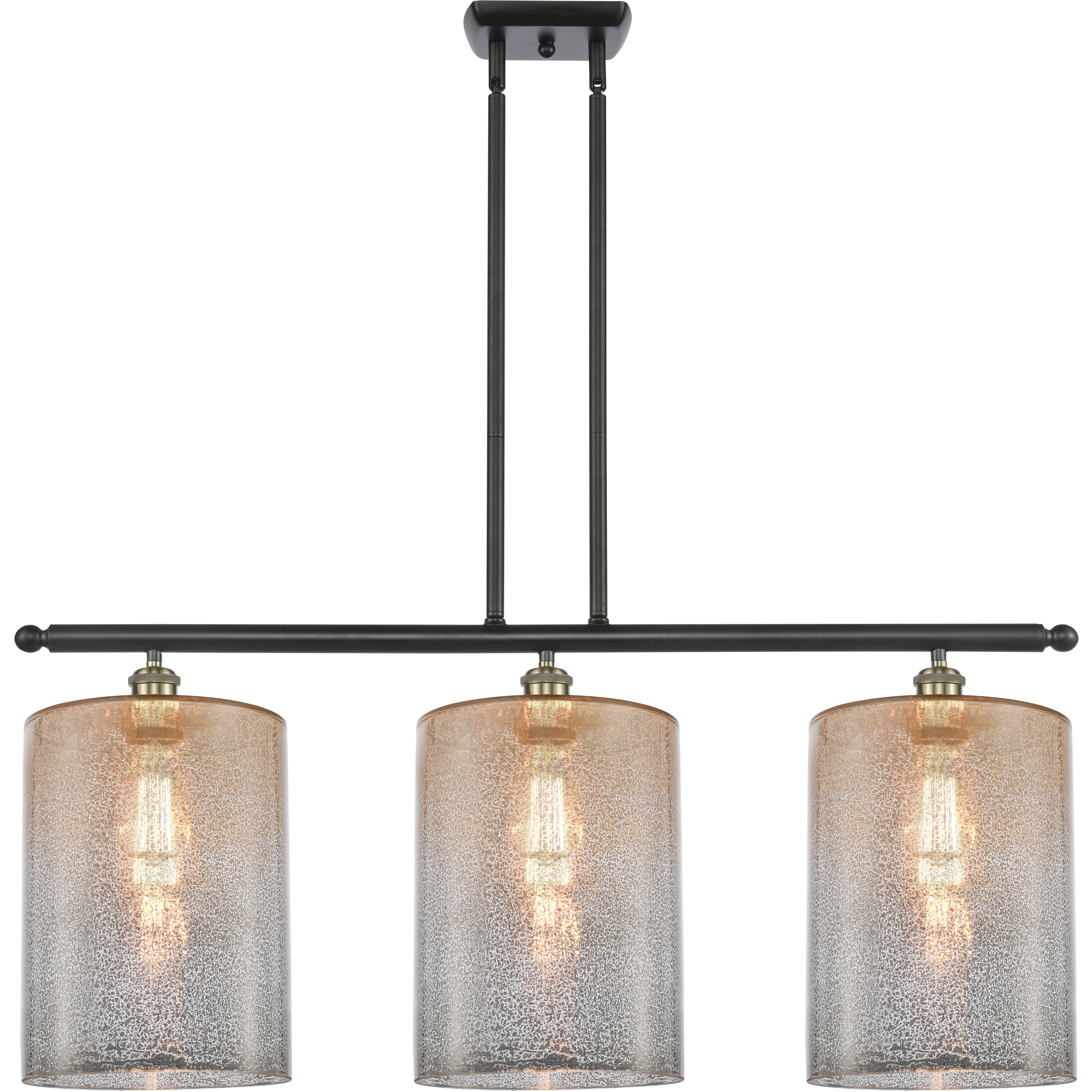 Ballston Cobbleskill 3 Light 36 inch Black Antique Brass Island Light Ceiling Light in Mercury Glass