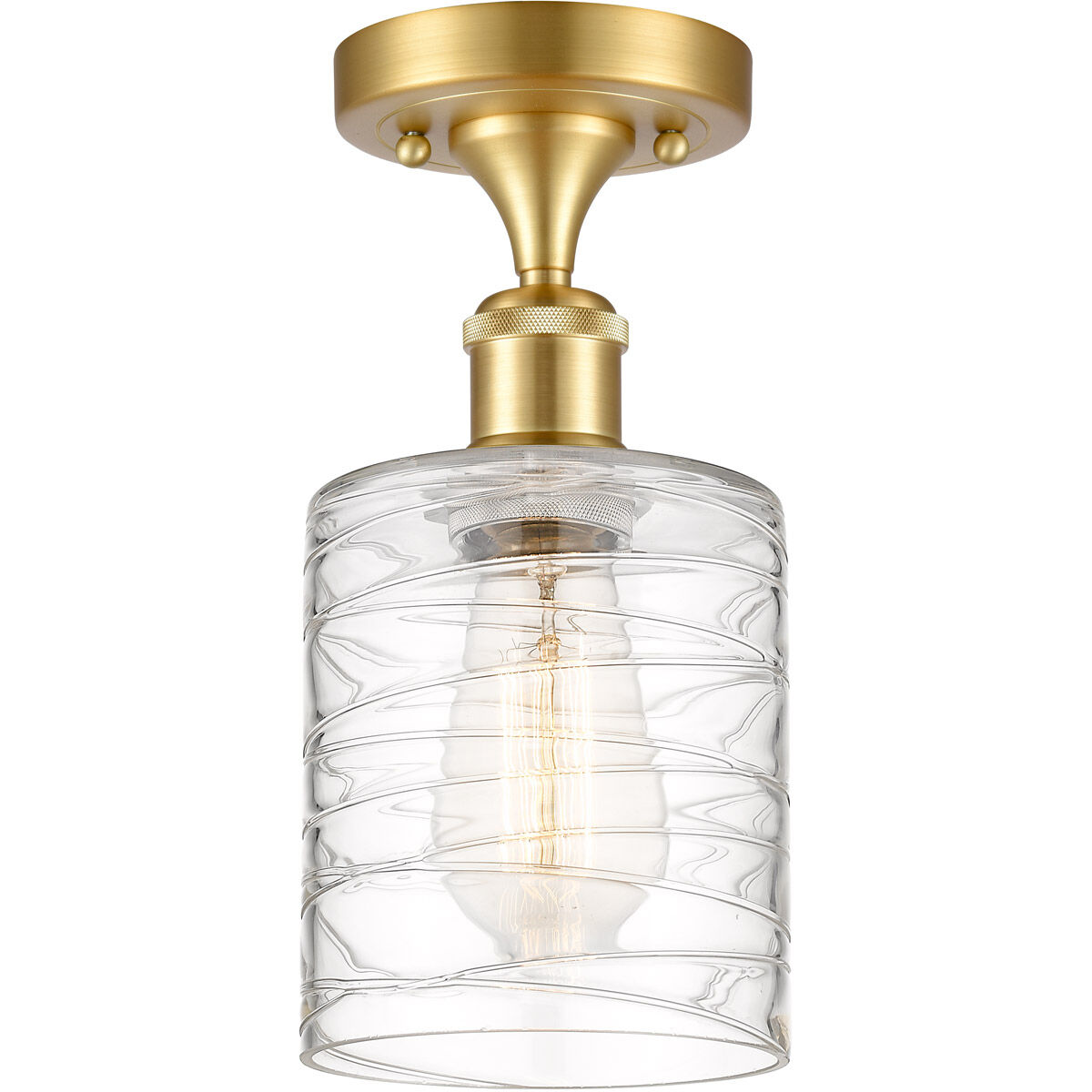 Ballston Cobbleskill LED 5 inch Satin Gold Semi-Flush Mount Ceiling Light in Deco Swirl Glass