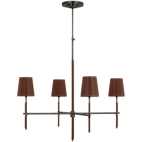 Thomas O'Brien Bryant LED 36 inch Bronze and Saddle Leather Wrapped Chandelier Ceiling Light, Large