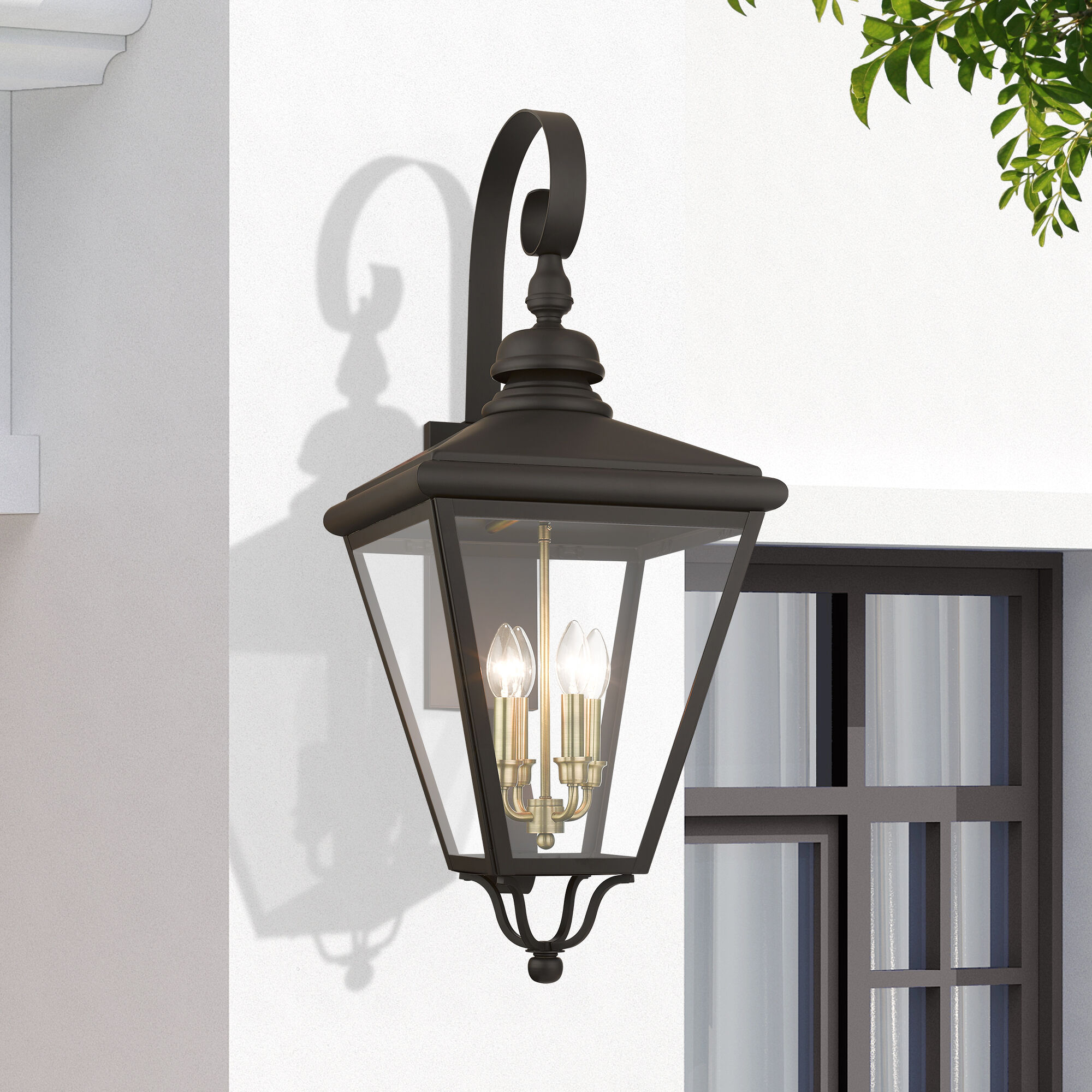 Adams 4 Light 14.25 inch Bronze with Antique Brass Finish Cluster Outdoor Extra Large Wall Lantern Wall Light