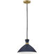 Simon LED 13 inch Matte Navy with Heritage Brass accents Pendant Ceiling Light, Semi-Flush Mount