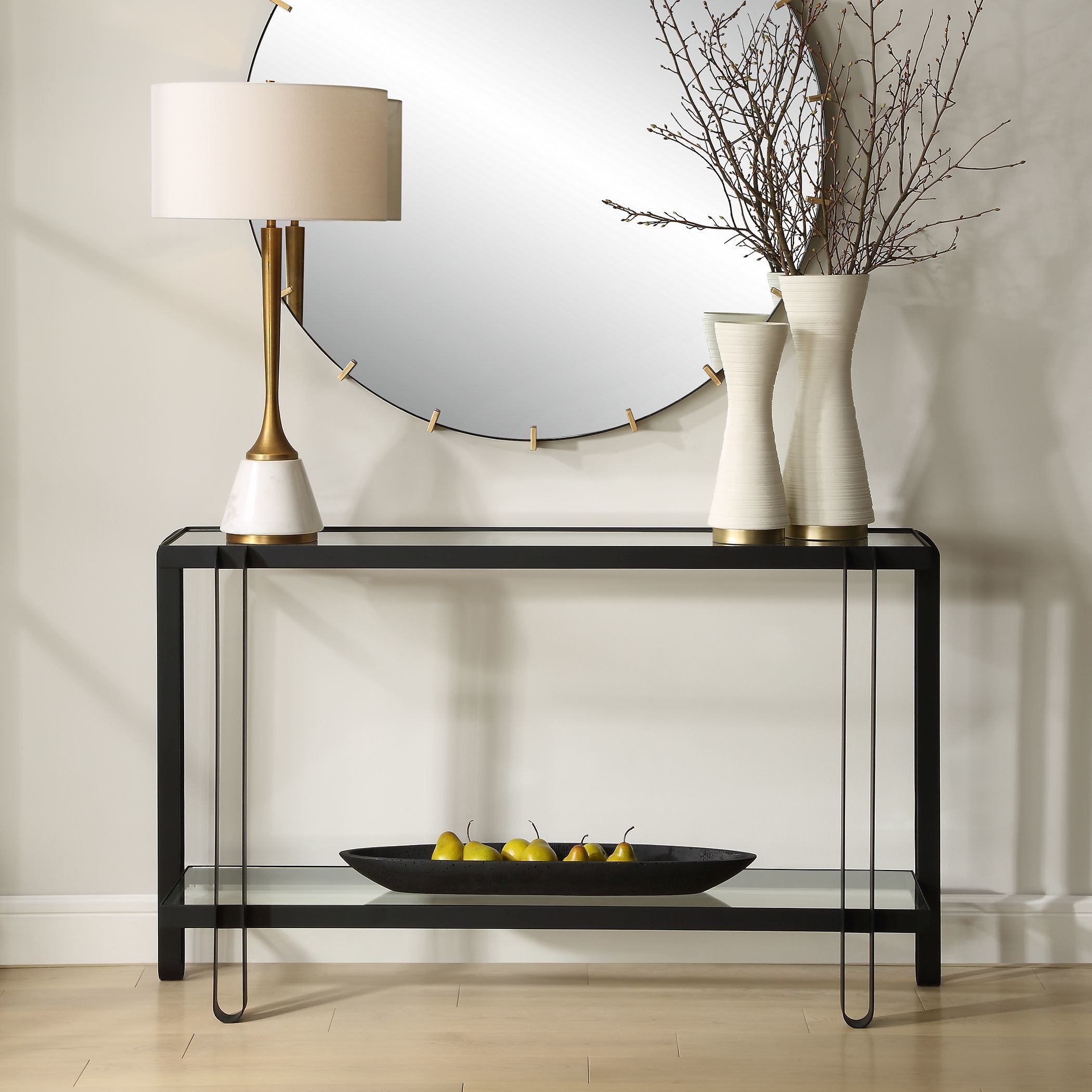 Shadow 55.25 inch Satin Black and Clear Glass Console Table
