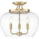 Joliet 3 Light 15.75 inch Burnished Brass Semi Flush Mount Ceiling Light