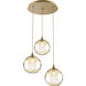 Terra 3 Light Gilded Brass Chandelier Ceiling Light, Round Multi-Port