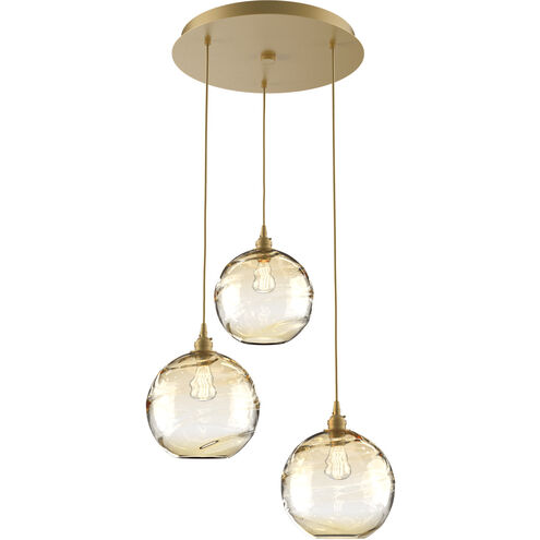 Terra 3 Light Gilded Brass Chandelier Ceiling Light, Round Multi-Port