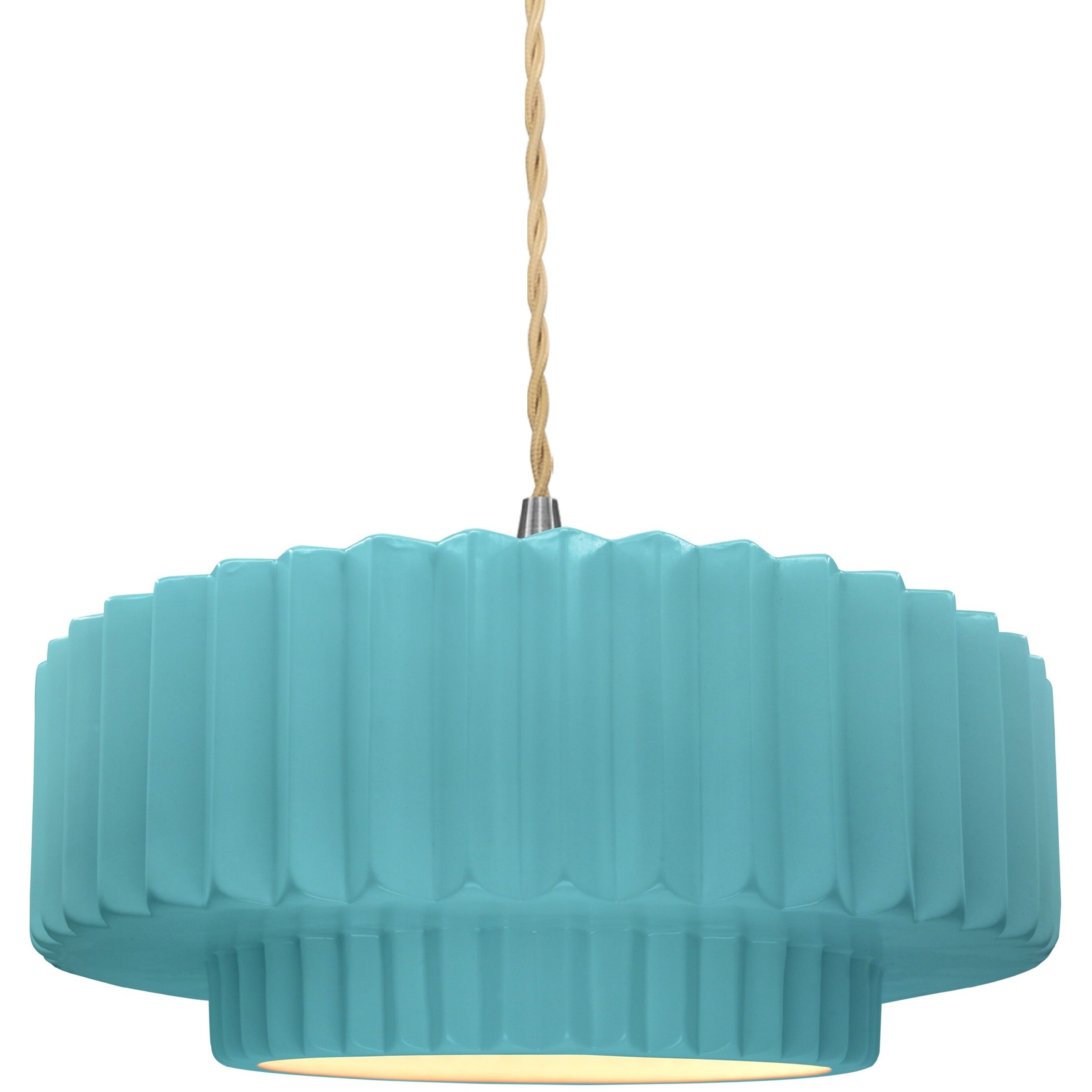 Radiance Collection - Pleated Tier Pendant Ceiling Light in Brushed Nickel, Dedicated LED, Beige Twist Cord, Reflecting Pool, 14.5W x 5.25H, Form+Finish+Function