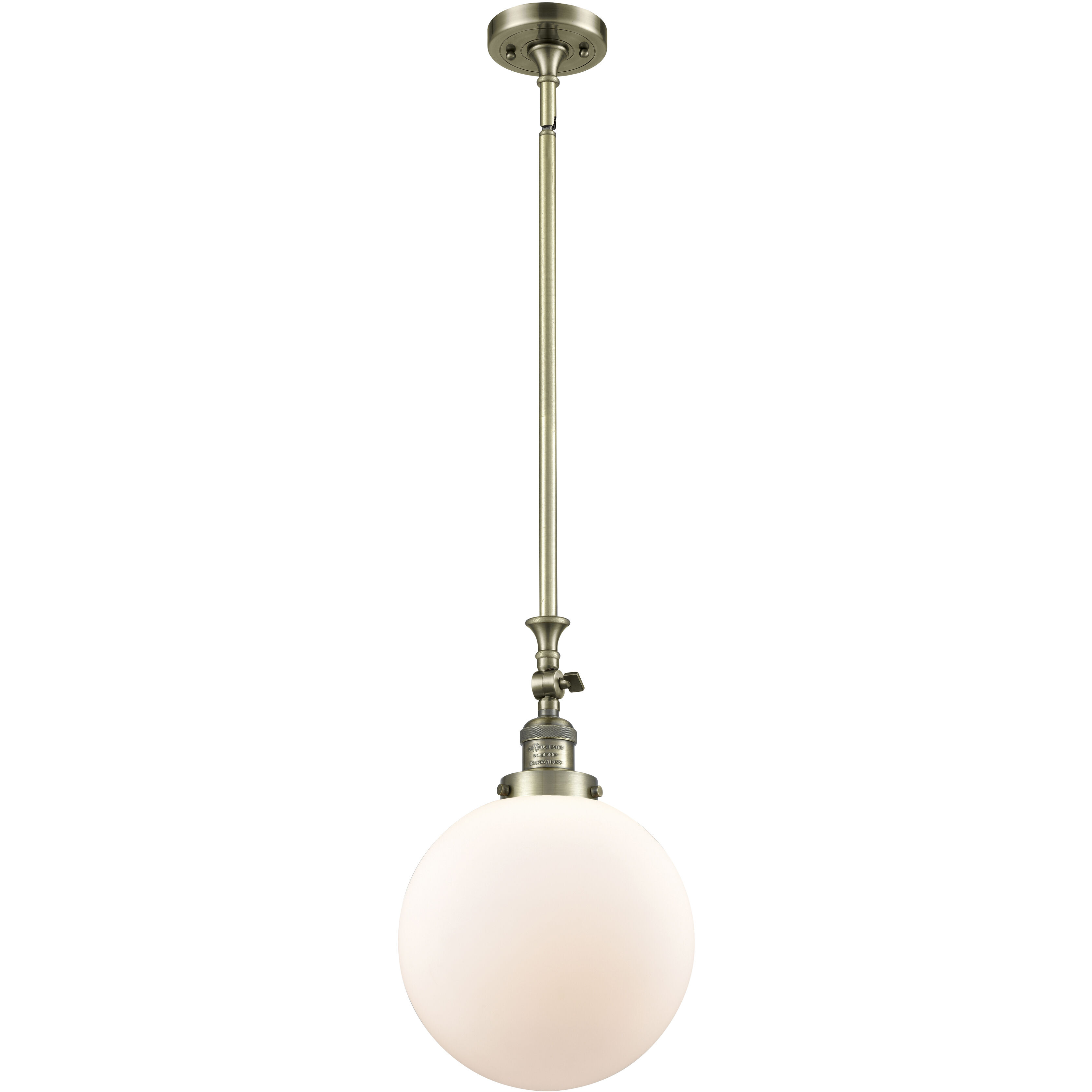 Franklin Restoration Beacon 1 Light 10 inch Antique Brass Mini Pendant Ceiling Light in Incandescent, Matte White, Franklin Restoration