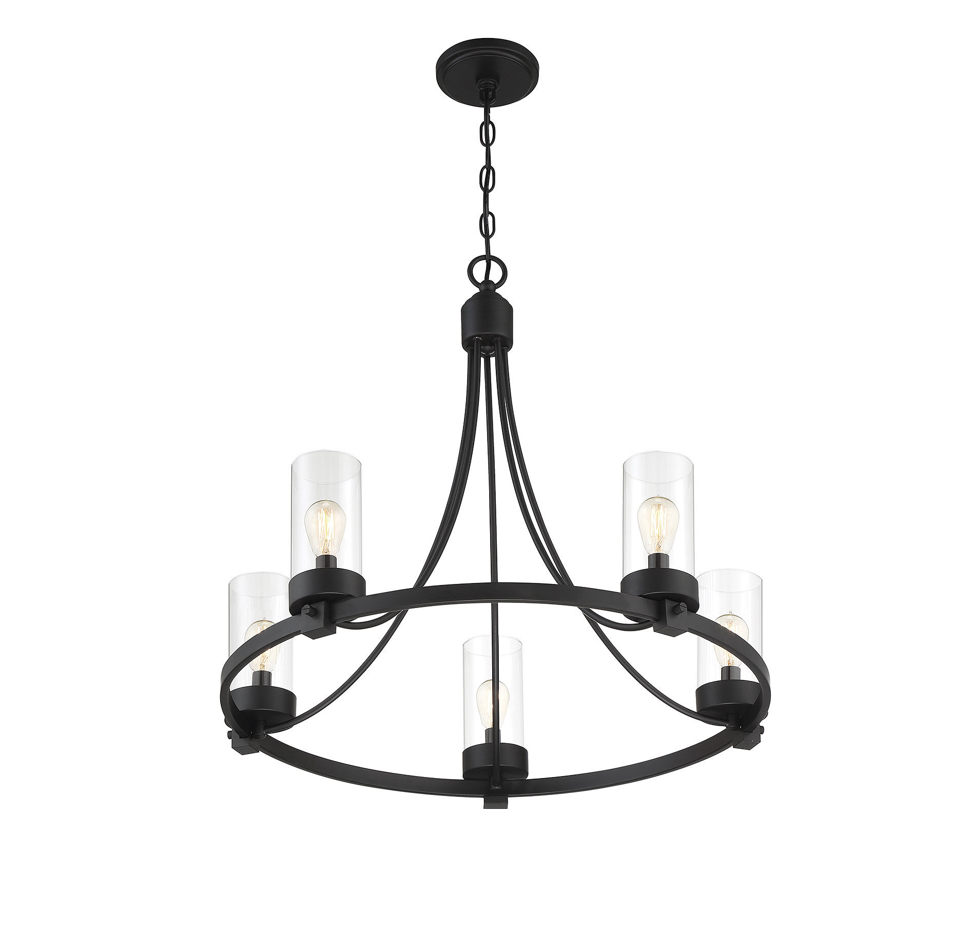 Modern 5 Light 26 inch Matte Black Chandelier Ceiling Light