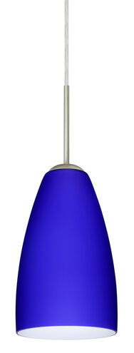 Riva LED Satin Nickel Pendant Ceiling Light in Cobalt Blue Matte Glass
