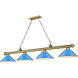 Cordon 4 Light 81.75 inch Rubbed Brass Billiard Ceiling Light in Electric Blue Steel