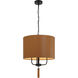 Secret Agent 3 Light 18 inch Black and Camel Leather Pendant Ceiling Light