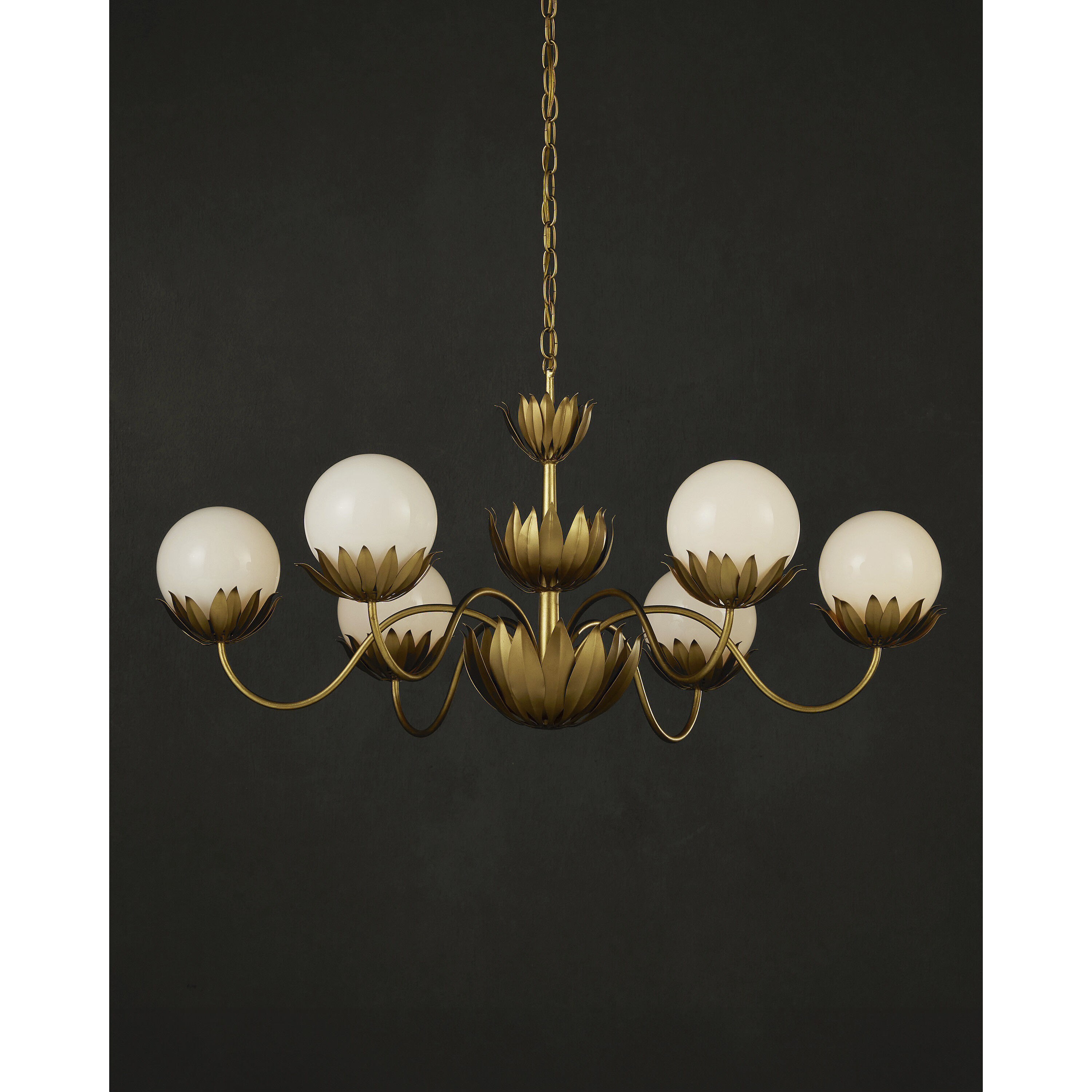 Mirasole 6 Light 37 inch Contemporary Gold Leaf and Gold and White Chandelier Ceiling Light