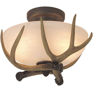 Antler 2 Light 12 inch European Bronze Semi Flush Ceiling Light