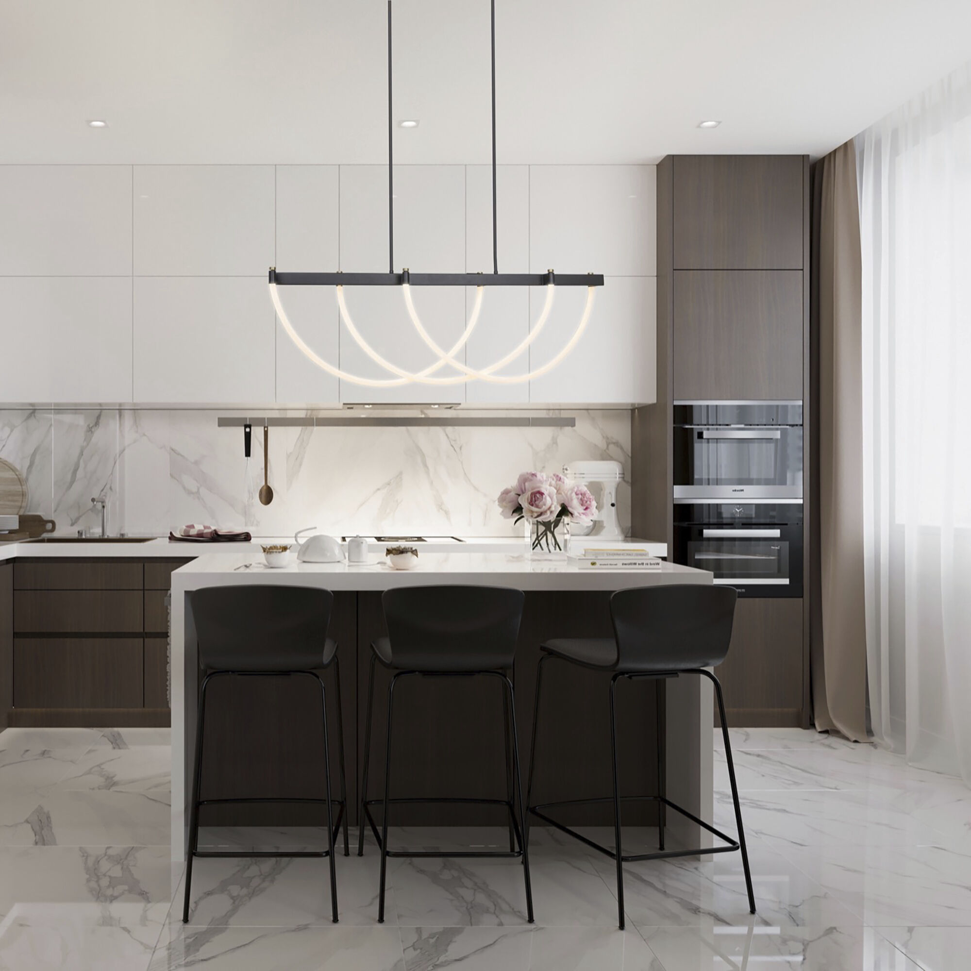 Cascata LED 45 inch Black and Brushed Brass Island Light Ceiling Light