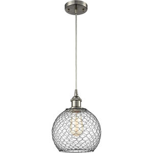Ballston Farmhouse Chicken Wire 1 Light 8 inch Brushed Satin Nickel Mini Pendant Ceiling Light in Clear Glass with Black Wire, Ballston