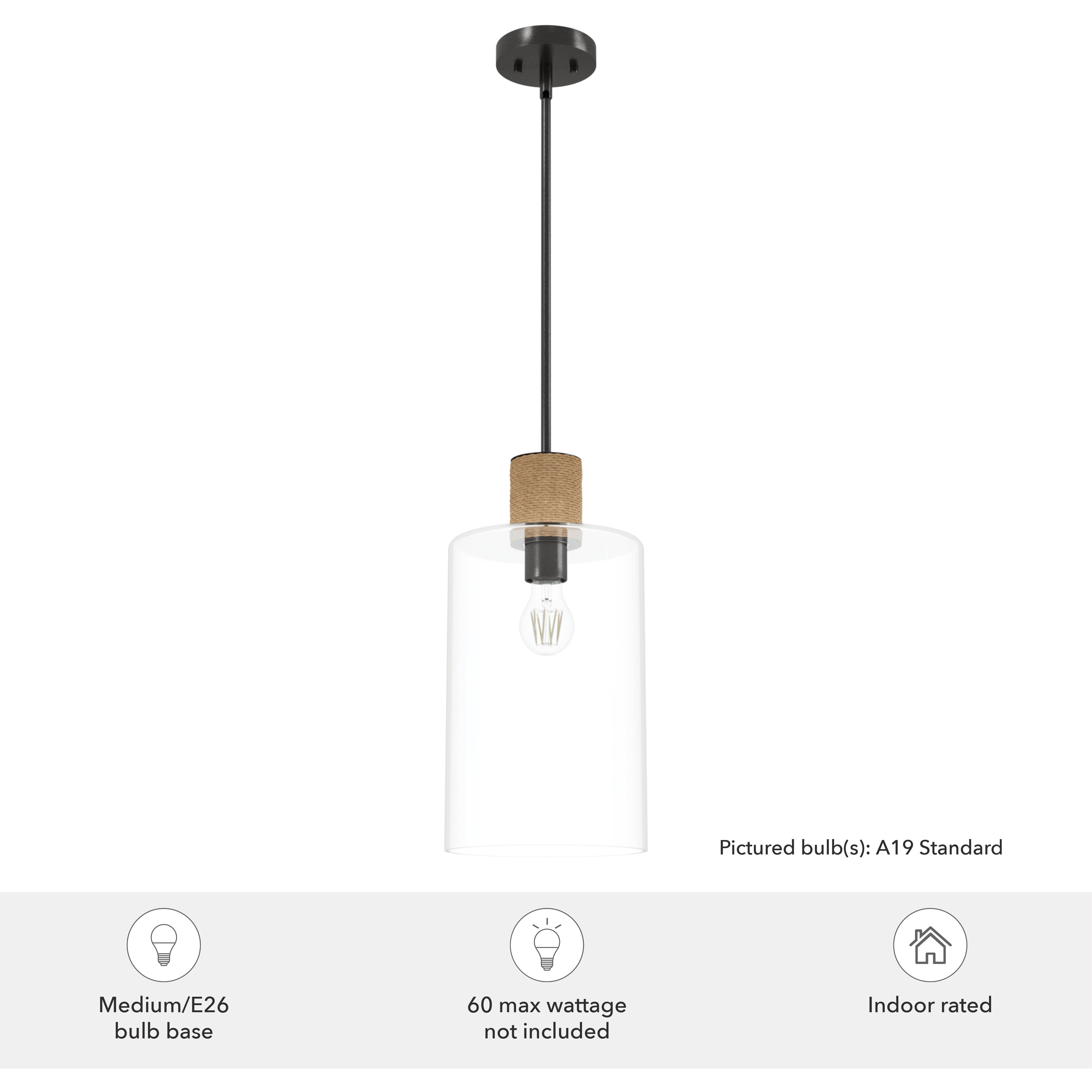 Vanning 1 Light 9 inch Noble Bronze and Natural Sisal Rope Pendant Ceiling Light, Medium