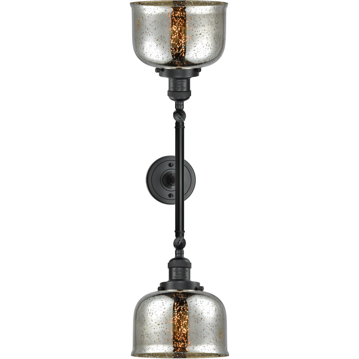 Franklin Restoration Large Bell 2 Light 18 inch Matte Black Bath Vanity Light Wall Light in Silver Plated Mercury Glass, Franklin Restoration