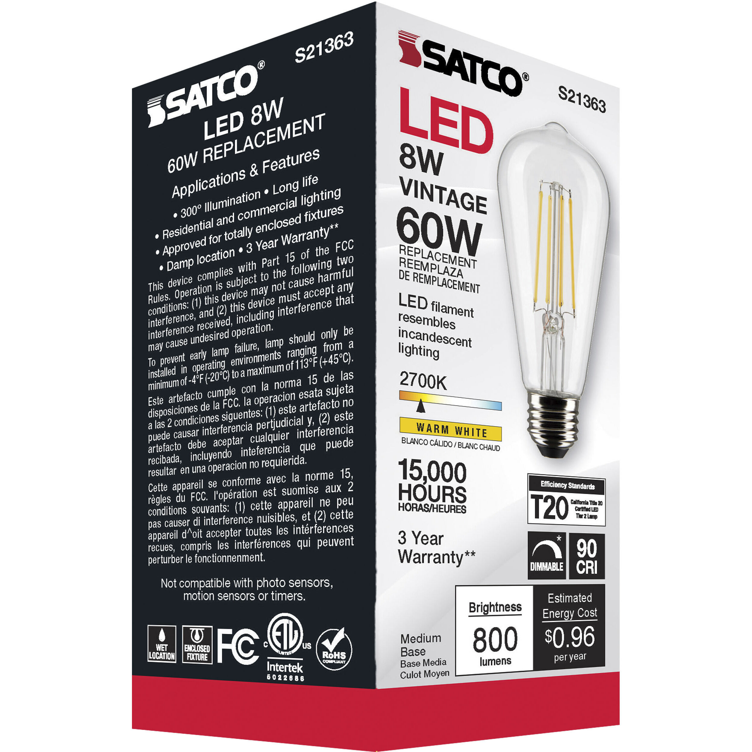 Lumos LED Medium Medium 8.00 watt 2700K LED Filament