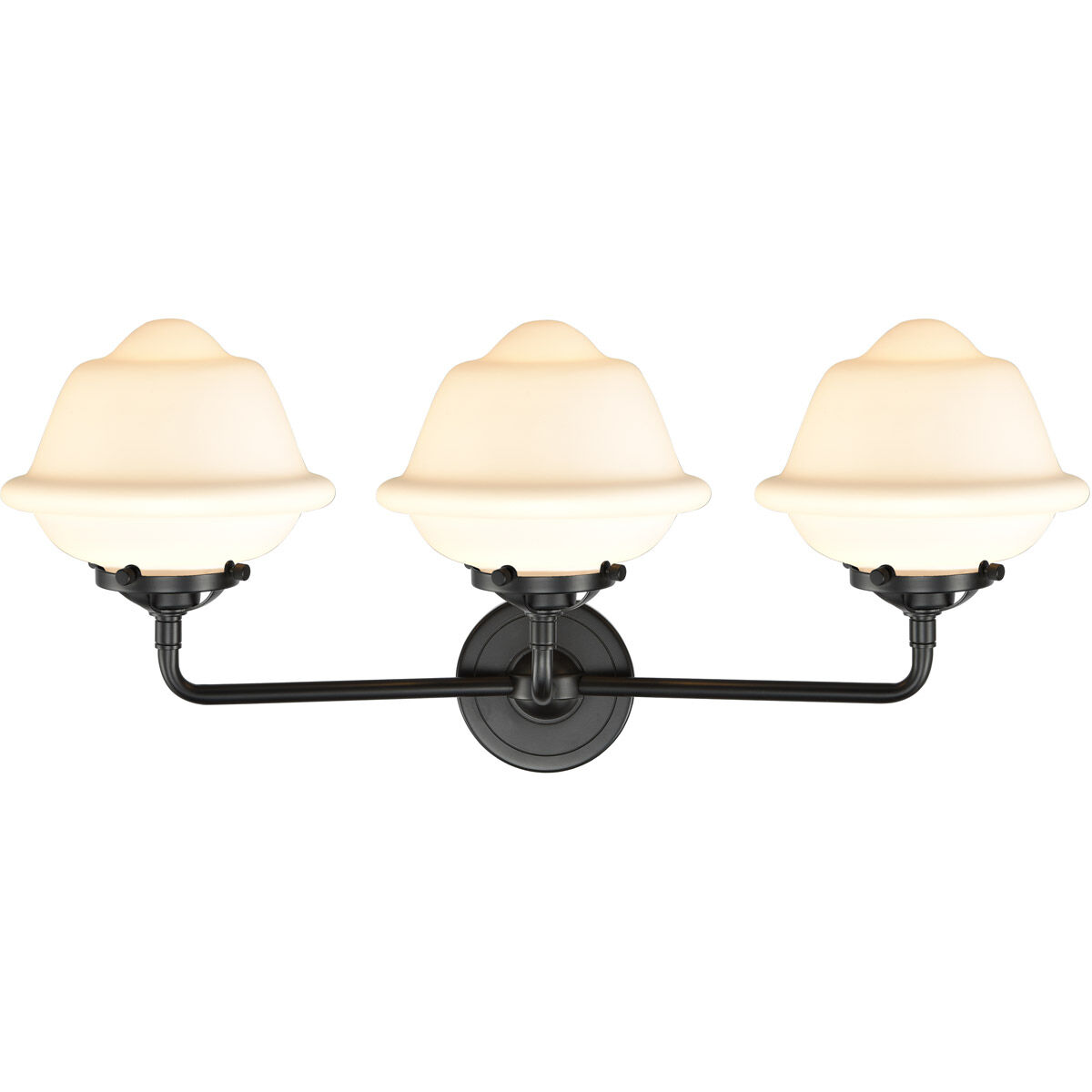Nouveau Small Oxford 3 Light 26 inch Oil Rubbed Bronze Bath Vanity Light Wall Light in Matte White Glass, Nouveau