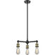 Franklin Restoration Bare Bulb 3 Light 15 inch Black Antique Brass Chandelier Ceiling Light, Franklin Restoration