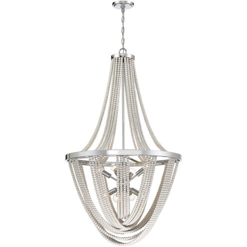 Contessa 8 Light 27 inch Polished Chrome with Wooden Beads Chandelier Ceiling Light, Wooden Beads
