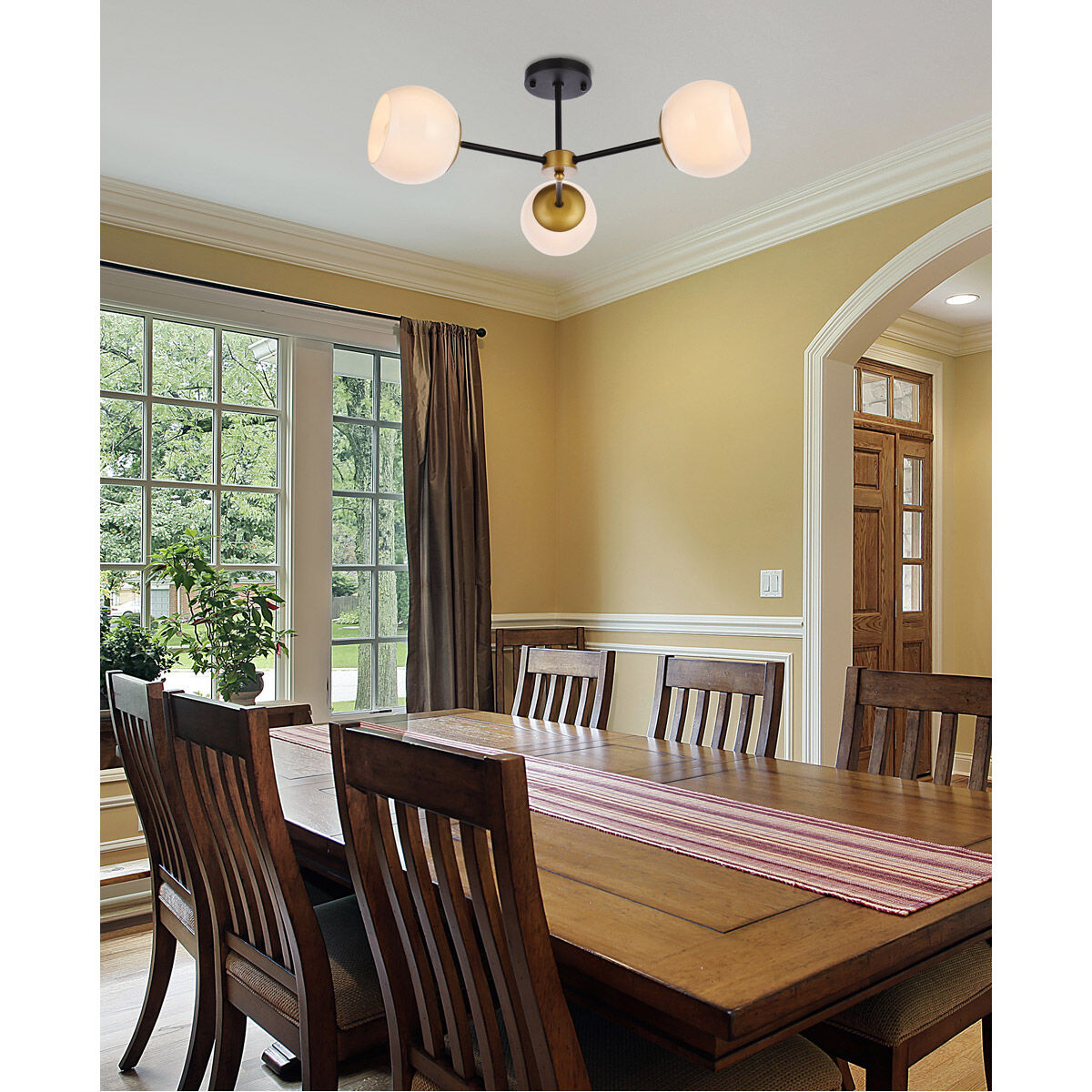 Briggs 3 Light 26 inch Black and Brass Flush Mount Ceiling Light