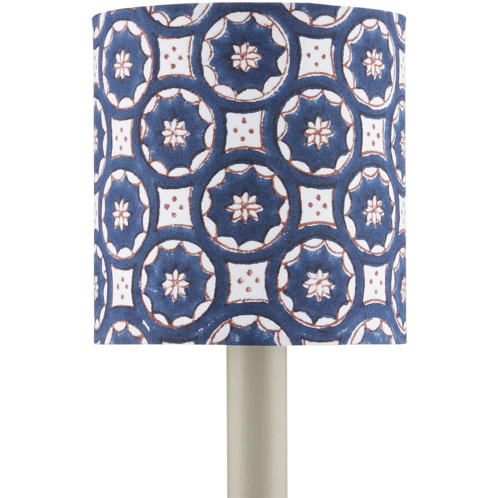 Block Print Navy and White with Red Drum Chandelier Shade